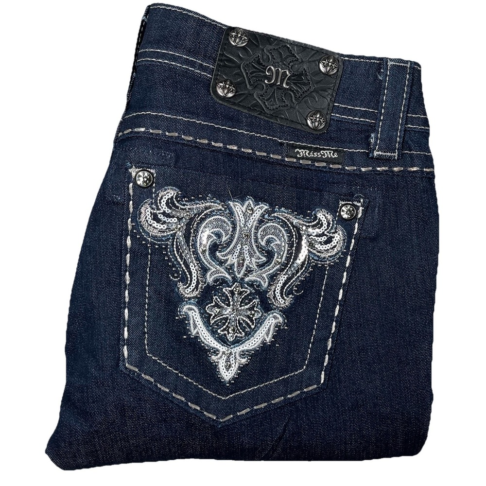 Miss Me Women's Embellished Ankle Skinny Dark Wash Jeans Sz 29 Low‎ Rise Denim
